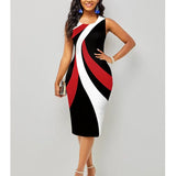 Fashion Vintage Polka Dot Plaid Print Splicing Bodycon Dress Sleeveless Office Elegant Sheath Evening Party Dresses