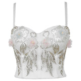halter Floral Rhinestone summer corset crop top women bustier hotwife rave outfit club party y2k tank top womens tube
