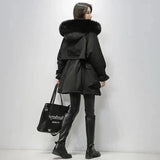 Large Natural Fox Fur Hooded Winter Jacket Women 90% White Duck Down Thick Parkas Warm Sash Tie Up Snow