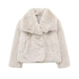 / Winter 2025 New Women's Lapel Long Sleeve Artificial Fur Press Button Cardigan Loose Short Coat