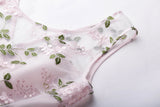 Embroidery Lace Dress Sexy Sleeveless A-Line Party Casual Swing Pink Jurken Mesh Vintage Women Formal