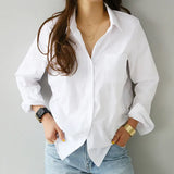 Women Shirt Long Sleeve Casual Turn Down Collar Workwear Office Lady Buttons Soft Solid Feminine Top Fashion