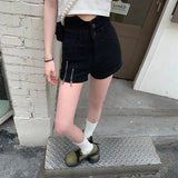 Women Denim Distressed Vintage Retro College Large Size Ulzzang High Waist Summer Trouser Slim Daily Femme Zipper