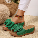 Summer Women's Slope And Thick Bottom Slippers Large-Size Wide Striped Fish Mouth Slippers Flower