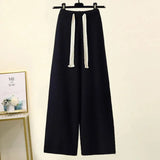 Winter Warm Knitted Suit Women Long Sleeve Half Turtleneck Knitting Sweater And Wide Leg Pants Sets Outer Wear Loose