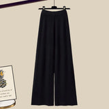 Winter Knit Two Piece Sets Womens Outfits Ladies Casual Sailor Collar Knitted Sweater And Wide Leg Pants Sets Koeran