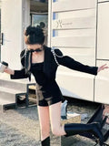Spring Autumn Elegant Ol Women Chain Short Blazer Harajuku Punk Chains Cropped Jacket Casual Long Sleeve Super Short