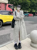 Women Double Breasted Loose Woolen Coat Lapel Collar Long Sleeves Solid Women's Casual Oversize Coat Autumn