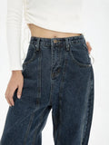 Buy Funny Women Jeans Streetwear Casual High Waist Pants Korean Fashion Dark Blue Straight Jeans Loose Y2k Female