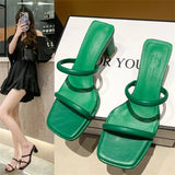 new women's shoes summer square head fish mouth word sandals and slippers women's thick heel medium heel slippers