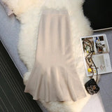Vintage Knit Long Skirts Women Elastic High Waist Slim Mermaid Skirt Autumn Winter Korean Elegant Solid Trumpet Skirts