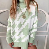 2020 Woman Sweaters Lapel Houndstooth Oversize Vintage Pullover Women Dropped Sleeve Winter Pull Femme Chic Tops