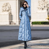 90% duck down coat fashion brand hooded X-long down jacket women's over the knee Slim thicker warm