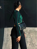 Summer Aesthetic Striped Bare Midriff Tops Women Long Sleeve O-Neck Wild Y2K T-Shirt Ladies Tees Streetwear