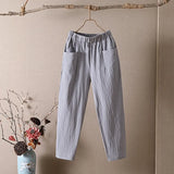 Cotton Linen Harem Pants Women Summer Loose High Waist Elastic Ankle-length Pants Solid Oversize 4XL Lady Casual