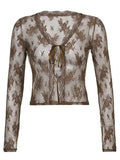 Open Front Lace Long Sleeve Crop Blouse- Outfit