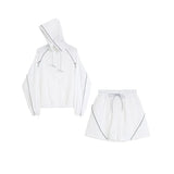 Two Piece Set Women Summer Zip Up Drawstring Hoodie Loose Shorts Pants Simple Casual Sporty Tracksuit Sunscreen