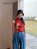 Mesh Red Sleeveless Top Women 2021 Summer Aesthetic Clothes Tie Dye Turtleneck See Through Designer Tank Top