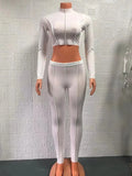 Autumn Solid Two Piece Set Women Outfits Half High Collar Long Sleeve Crop Top+skinny Leggings Lady Casual Sporty