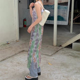 Tie Dye Mesh Maxi Sheer Slip Dress For Women 2021 Summer Spaghetti Strap See Through Long Dress Designer