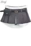 Women's Pleated Skirts Grey Vintage Female Streetwear Korean High Waist Fashion Y2k E-girl A-line Black Mini Skirt Shorts