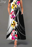 Women Floral Printed Long Dresses Casual Sleeveless Beach Holiday Boho Maxi Dress