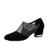 Women's Shoes 2022 Spring Size 43 Flowers Square Heel Sandals Women Breathable Mesh Pointed Toe Summer Rhinestone Sandals