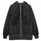 Hop Streetwear Women Hoodies Goth Angel Dark Print Zipper Jacket Coat Harajuku Y2K Hooded Top Clothes Men Women Punk