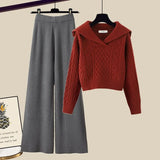 Winter Thick Knit Two Piece Sets Women Outfits Ladies Elegant Twist Knitted Sweater And Wide Leg Pant Sets Women