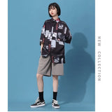 Harajuku Shirts Women Vintage Print Black Top Button Up Short Sleeve Feminine Blouse Korean Fashion Streetwear
