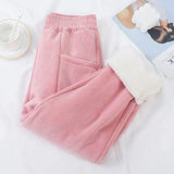 Pants Warm Trousers Women Corduroy Autumn Winter 2023 Thick Pants Casual Solid Fleece Inside Elastic Waist