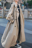 Spring Autumn Extra Long Flowy Oversized Casual Trench Coat for Women Belt Double Breasted Loose Korean Fashion