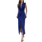 Zingj 2023 New Sexy V-Neck Fashion Bundle Waist Pleated Temperament Dress-Outfit