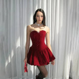 Sequin Strapless Puff Skirt Mini Dress- Outfit