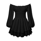 Summer Pleated Off-neck Long Sleeve Casual