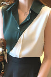 Women Shirts V-Neck Chiffon Button Up Shirt Sleeveless Patchwork Womens Top Fashion Clothes Woman 2023 Basic Ladies