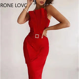 Women Solid Elegant Strapless Ruffle Hem Silt Bodycon Sexy Formal Party