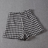 2021 Winter Autumn Houndstooth Woolen Plaid Shorts For Women High Waist Casual Grid Wide Leg Short Pants Ladies