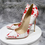 graffiti colorful 12cm 10cm 8cm high heel pointed toe stilettos work party dating shallow sexy lady pumps QP127