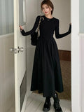 Fashion Slim Long TankDress Woman Spring Summer Crew Neck Skeleton Knit Long Sleeve Office Lady Casual Dresses for