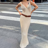 Summer In Women's New Hollow Perspective Sling Knitted V-Neckless Sleeveless Long