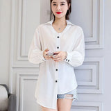 Ladies Casual Lace-up Bowknot Long Sleeve Shirt Single-breasted Elegant POLO Collar Asymmetrical Hyun Ya Tunic