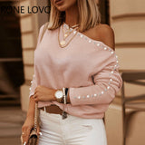 Women Casual Diagonal Collar Rib-knit Batwing Sleeves Loose Women Blouse