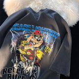 Summer Cotton Dark Gray Y2k Tops Graphic Tee Cartoon Fun Hip Hop Streetwear Oversized Tees Tops Harajuku Teens Large