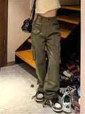 Street Retro Pocket Cargo Pants Women Army Green Loose High Waist Sweatpants American Casual Y2K Woman Pants 2023