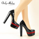 Onlymaker Women's Heels Platform Round Toe Chunky High Heels Office Party Wedding Slip On Block Pumps PLUS Size