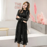 Vintage ClotheS Spring Lady Long Chiffon Dress 2023 New Korean Fashion Women Long Sleeved Polka Dot Pleated Dress 3670