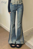 Vintage Patchwork Long Flare Pants Denim Zipper Fly Full Length Jeans Y2k Pantalones High Waist Fashion