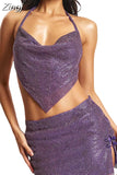 Sexy Women Sparkly Halter Tank Crop Tops Backless Chains Linked Sleeveless Rhinestones Glitter Mini Vest Club