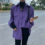 Shirts Blouses Fashion Vintage Oversized Womens Tops and Blouse Turn-down Collar Casual Plus Size Loose Woman Purple